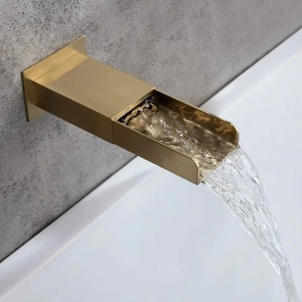 Modern Waterfall Wall-Mount‎ Solid Brass Bathtub Faucet With Handheld Shower